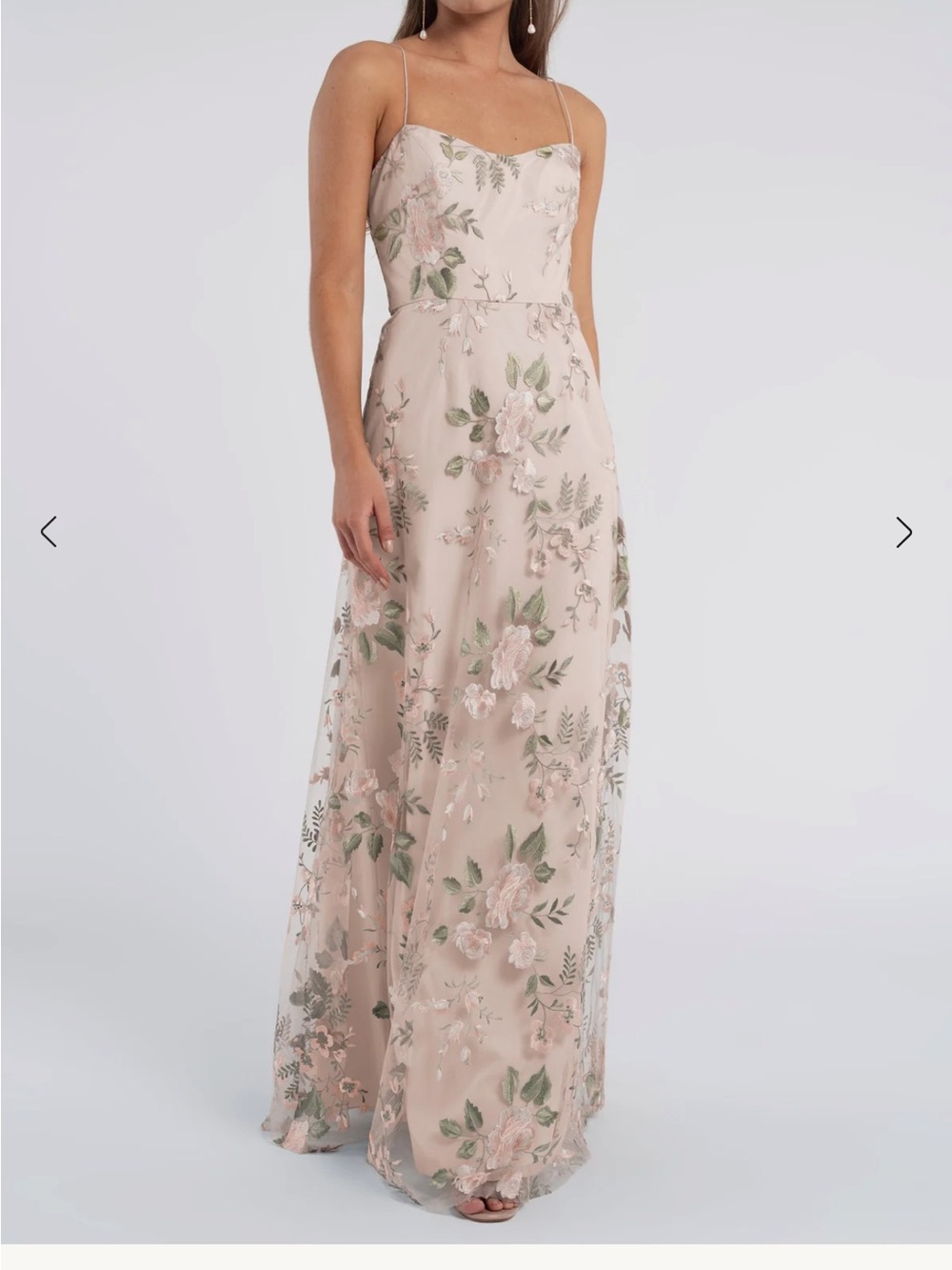 Jenny Yoo Sand Dune Floral Embroidered Spaghetti-Strap Gown - Picture 1 of 4